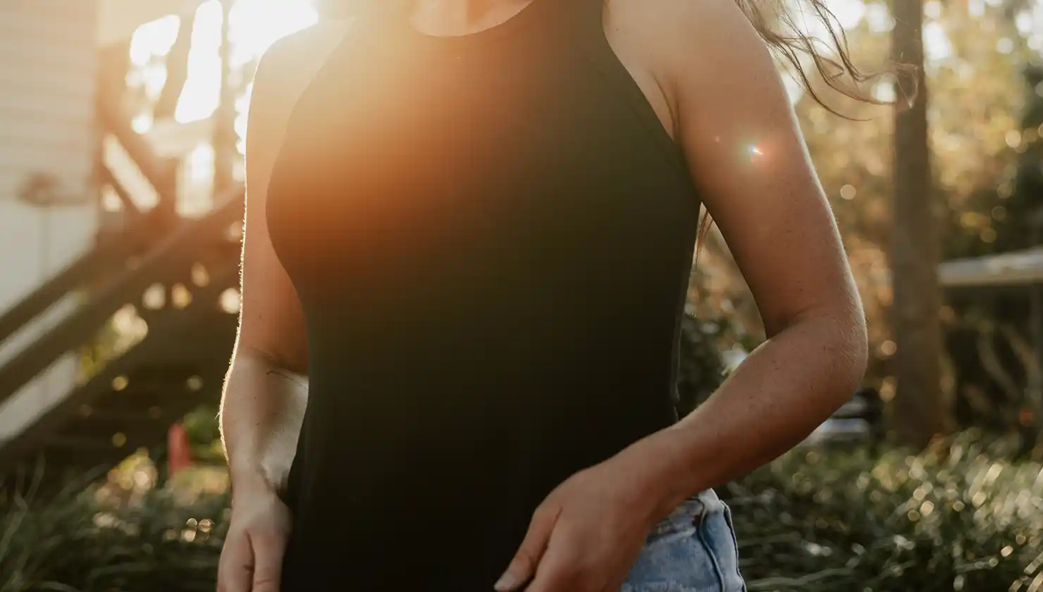 Potential body lift woman patient standing outdoors